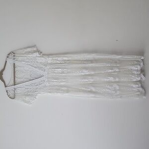 Bohemian Beachy Floral Lace Sheer Maxi Over Dress L b2